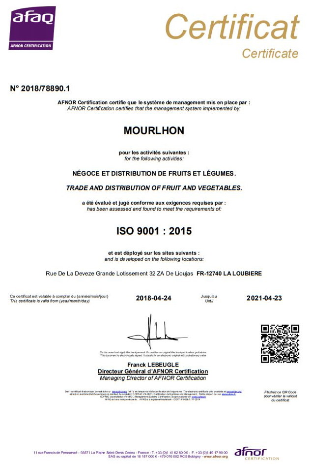 Certification ISO 9001 version 2015